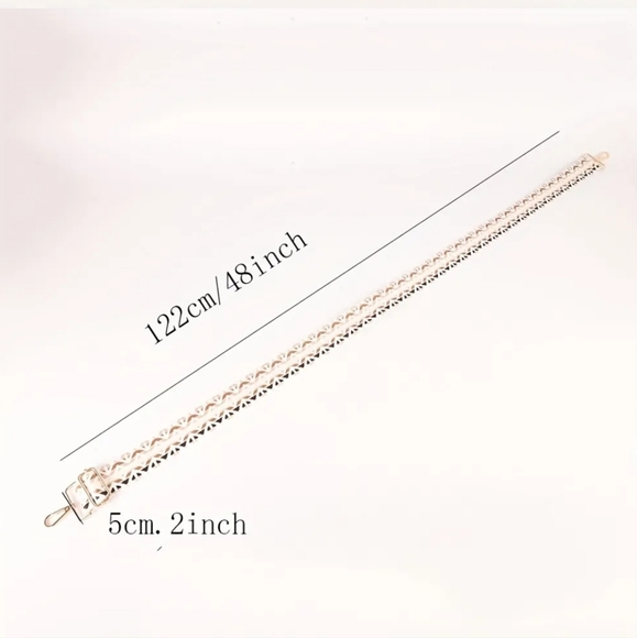 White Tan Geometric Purse Strap, adjustable length with gold hardware - Picture 2 of 4